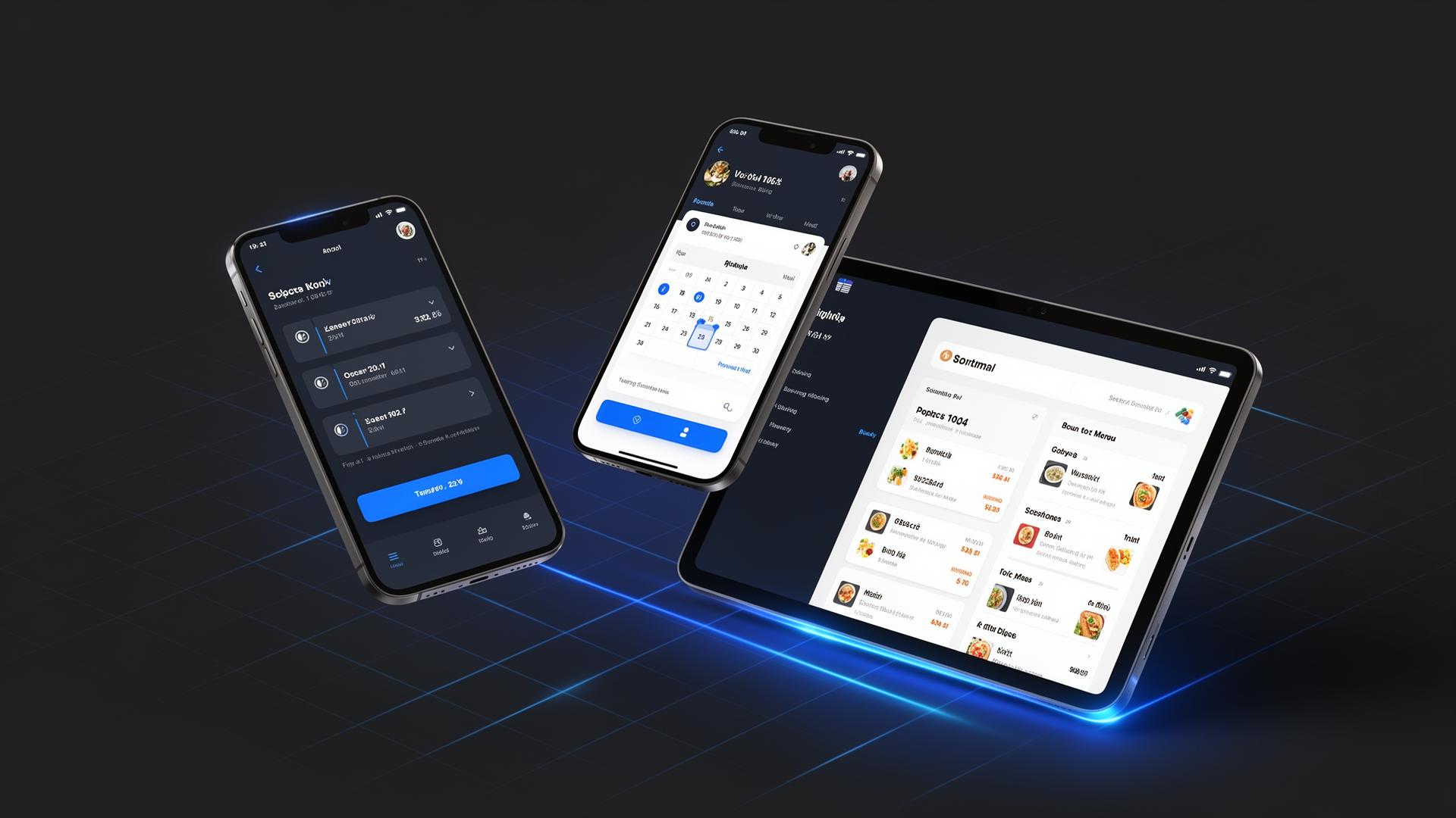 Mockups de sistemas web da pf.web em smartphones e tablet
